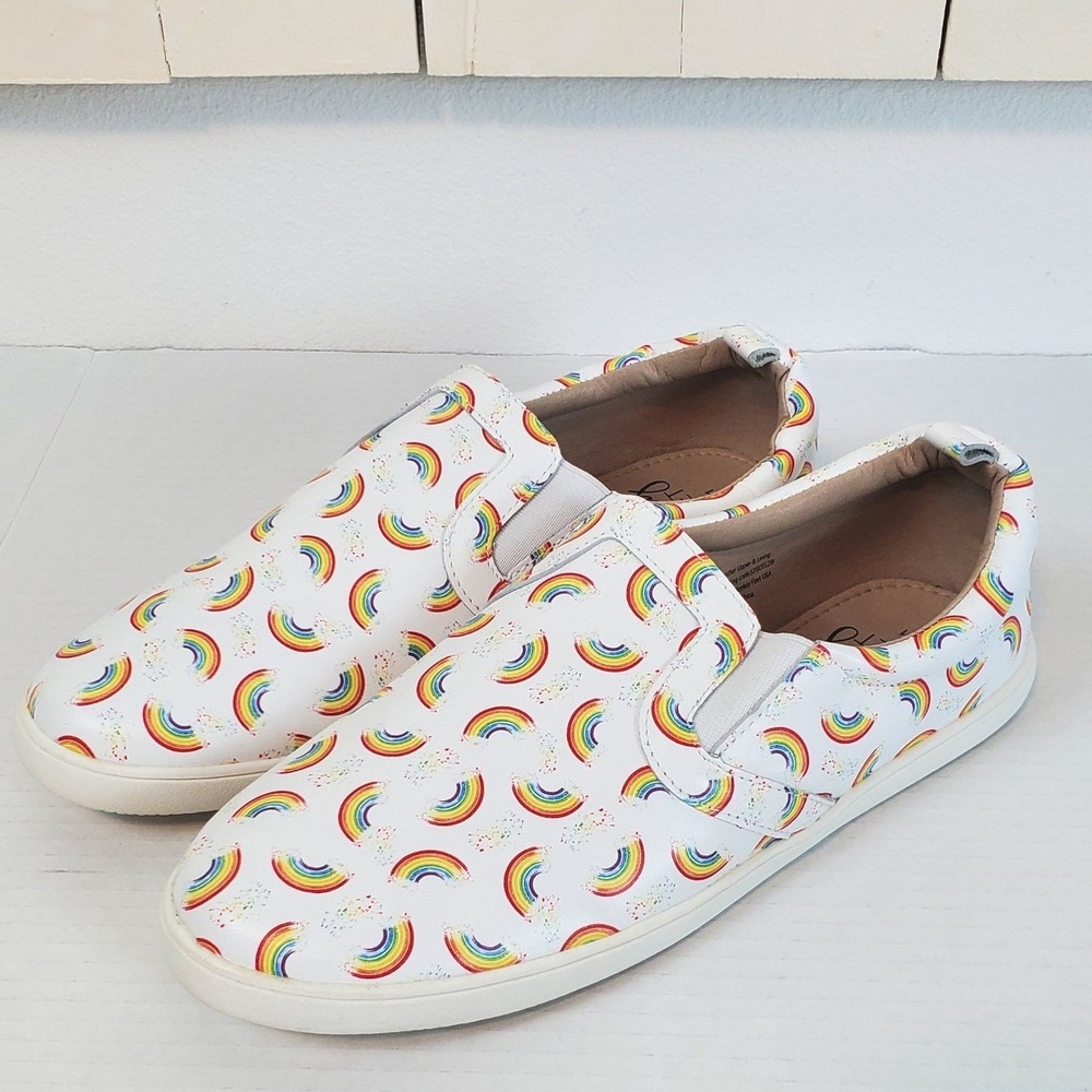 Rainbow Leather Slip-On Sneakers Mens 8 Womens 10 Monkey Feet